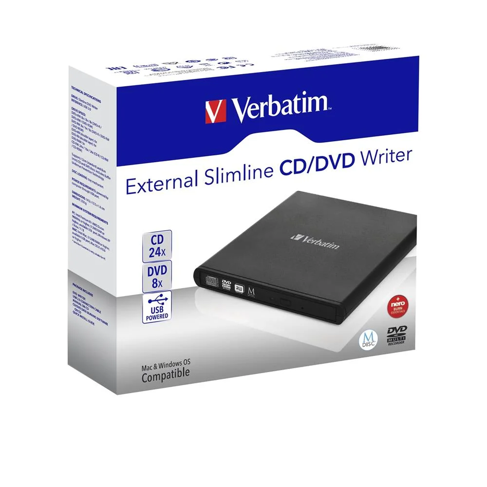 Verbatim Gravador Dvd Slim Externo Usb Black
