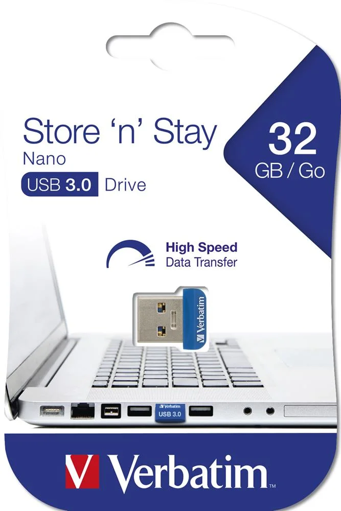Pen Verbatim 32gb Usb 3.0 Store N Stay Nano Blue