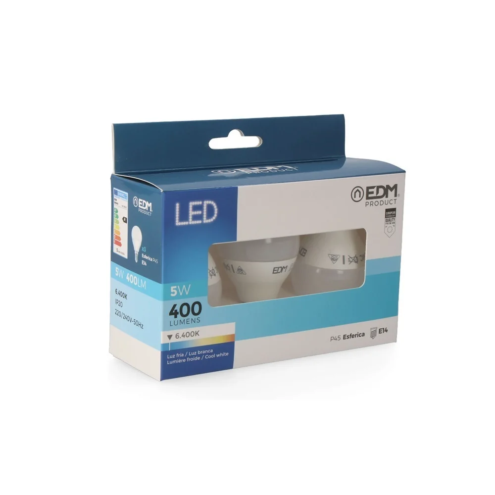 Kit 3 Lampadas Esfericas LED E14 5w 400 Lm 6400k .