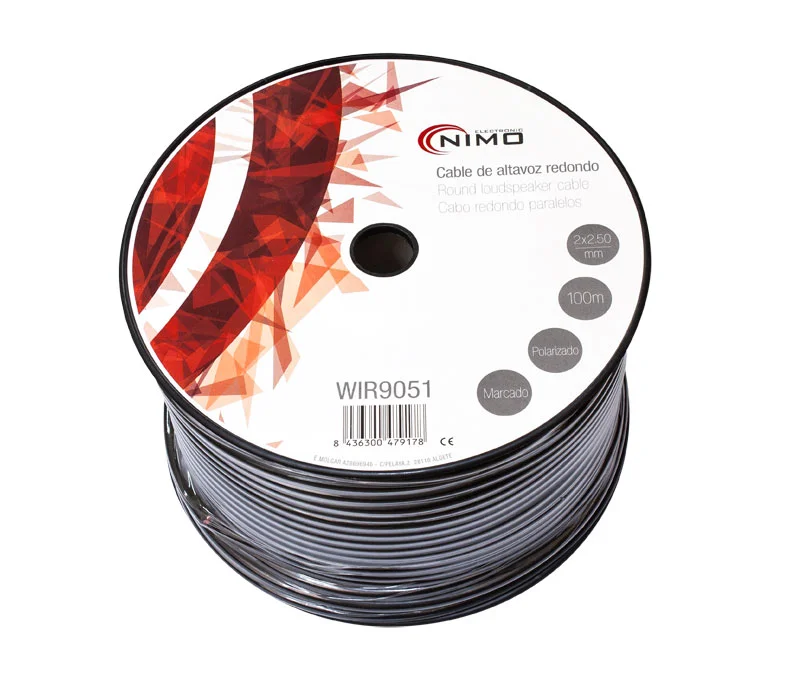 Cable para Altavoz Redondo, Negro 100m