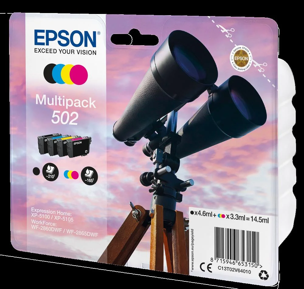 Epson Ink C13t02v64010 Standard Capacity T02v6 Black/Cyan/Magenta/Yellow