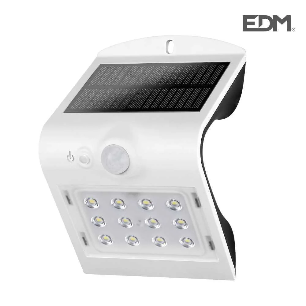 Candeeiro de Parede Solar 1.5w 220lm Recarreg&aacute;vel. Sensor de Presen&ccedil;a (2-6m) Cor Branca 9,5x7,3x13cm