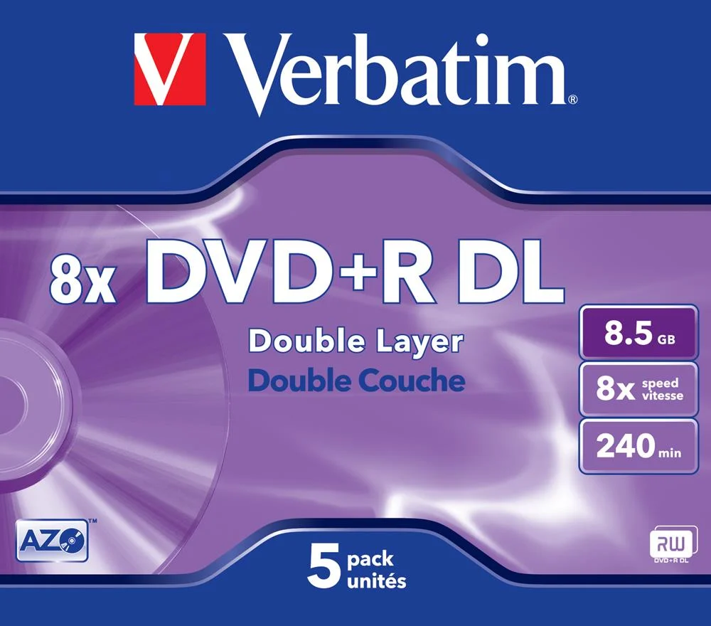 1x5 Verbatim Dvd+R Double Layer 8x Speed, Jewel Case 8,5gb