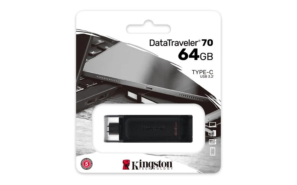 Pen Drive Datatraveler 70 64gb Usb-C 3.2 Gen 1 Preto - Kingston