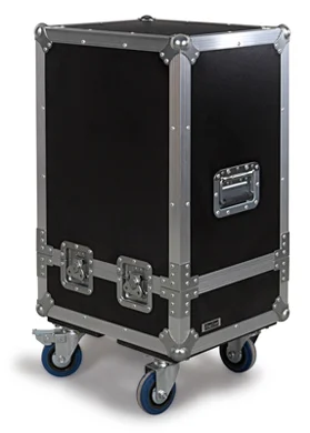 Caixa de Transporte para Colunas 12''. Tampa com Fecho Herm&eacute;tico. Pegas de Transporte. Rodas com Tra