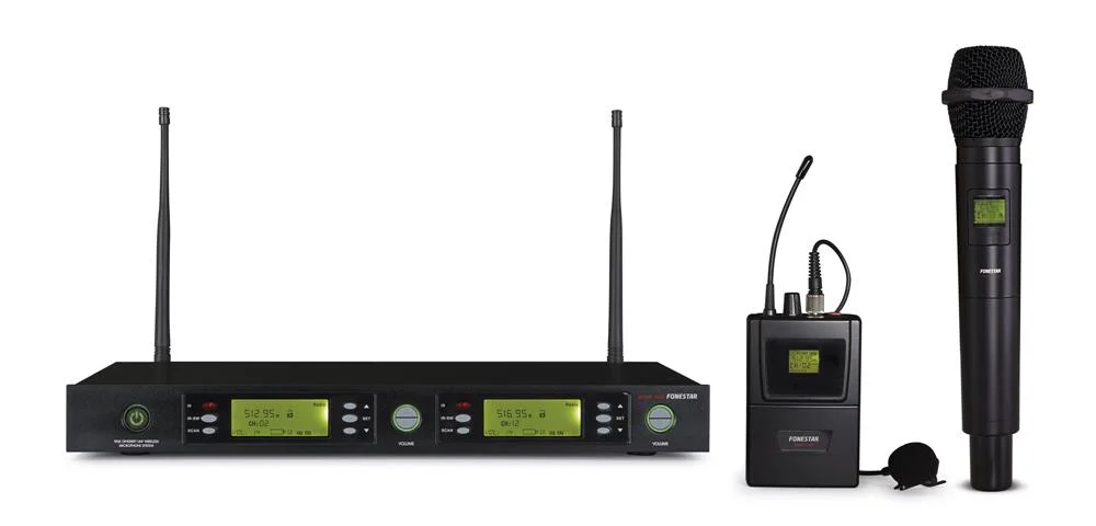 Microfone sem fios duplo UHF