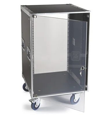 M&oacute;vel Rack Flight Case 19" 16 U. Porta Transparente e Fechadura com Chave. Fundo Livre. Pegas de Tra