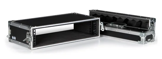 M&oacute;vel Rack Flight Case 19" 2 U. Tampas Frontal e Posterior com Fecho Herm&eacute;tico. Pegas de Transporte.