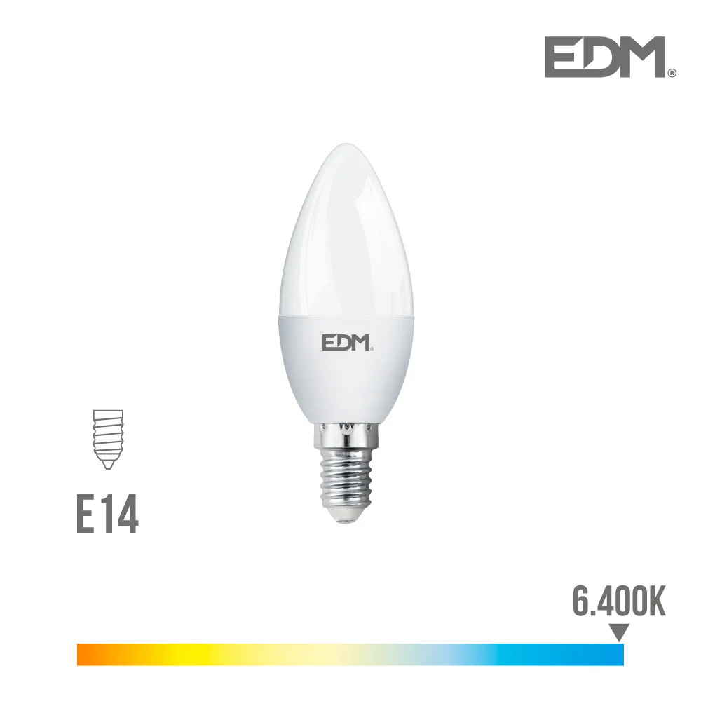 L&acirc;mpada de Vela LED E14 7w 600lm 6400k Luz Fria &Oslash;3,6x10,3cm Edm