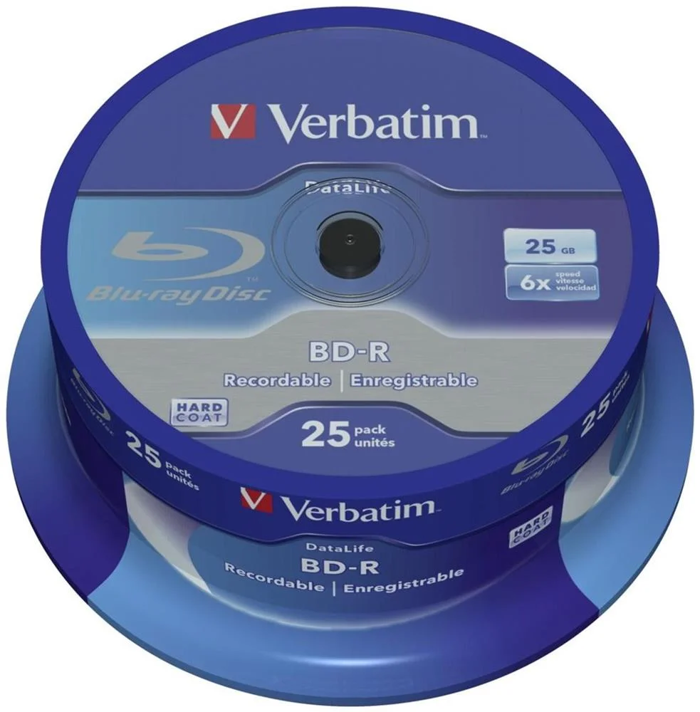 1x25 Verbatim Bd-R Blu-Ray 25gb 6x Speed Datalife No-Id Cakebox