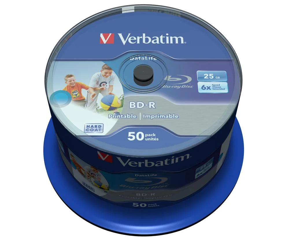 1x50 Verbatim Bd-R Blu-Ray 25gb 6x Speed Dl Wide Printable Cb