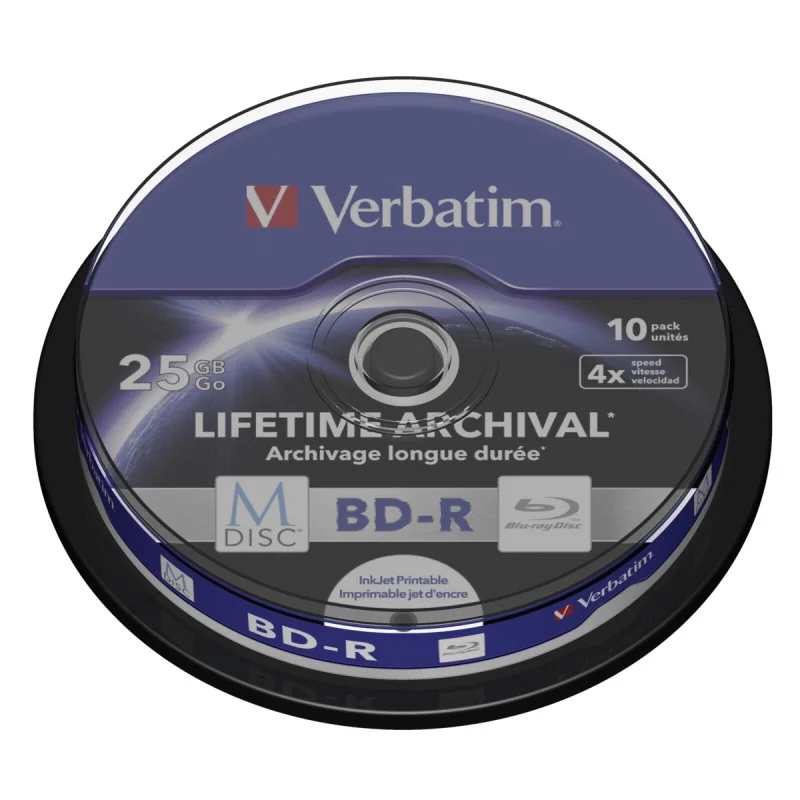 M-Disc Verbatim Bd-R 25gb 4x Inkjet Printable Spindle
