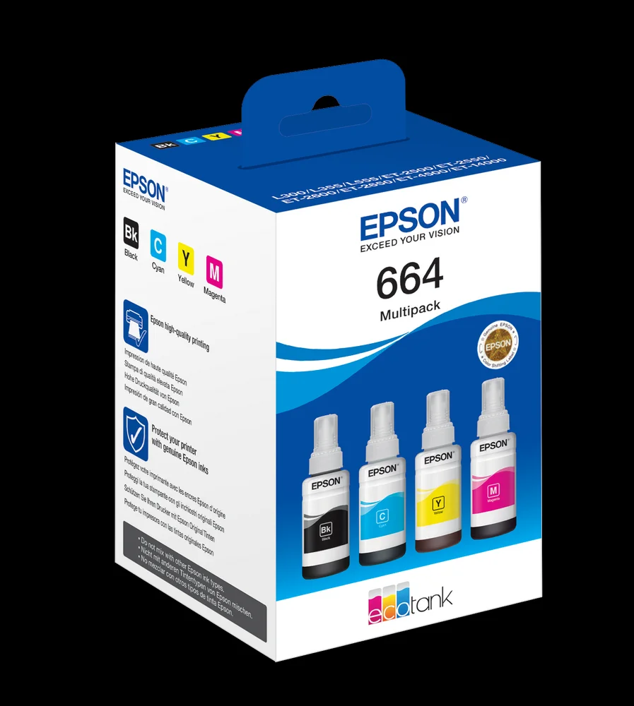 Recarga de Tinta Epson Serie 664 Multipack 4 Cores - Ecotank 3600/ 4550/ 16500