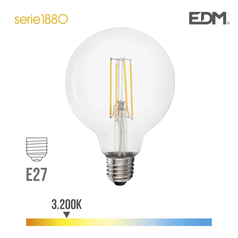 Lampada Bal&atilde;o 95mm E27 6w 600lm 3200k Luz Quente