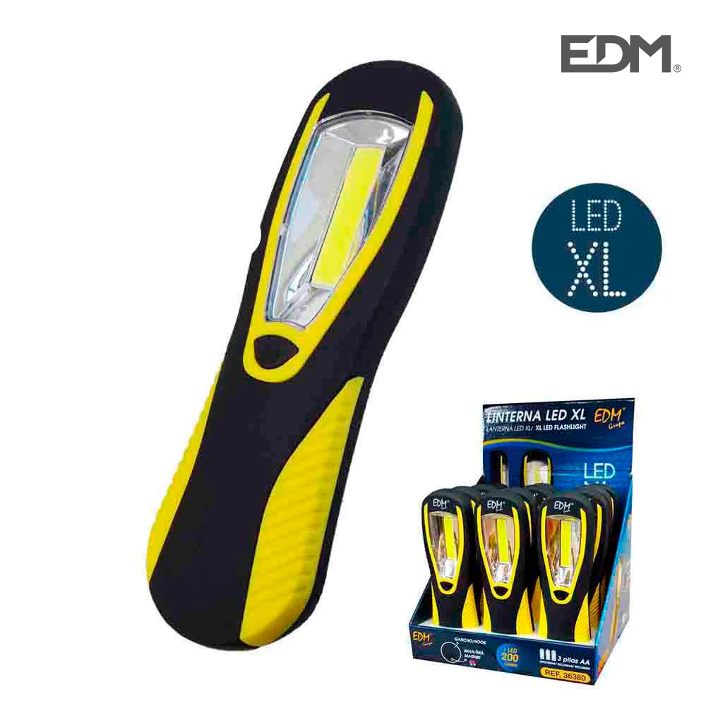 Lanterna LED Cob Xl 1 LED 3w 200lm com Gancho + &Iacute;man 3xAA (Pilhas Inclu&iacute;das) Edm