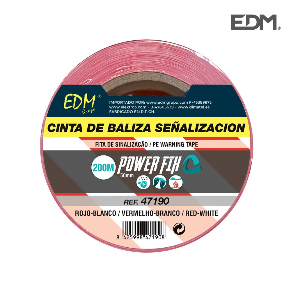 Fita de Sinaliza&ccedil;ao Branca/Vermelha 200mx50mm Edm