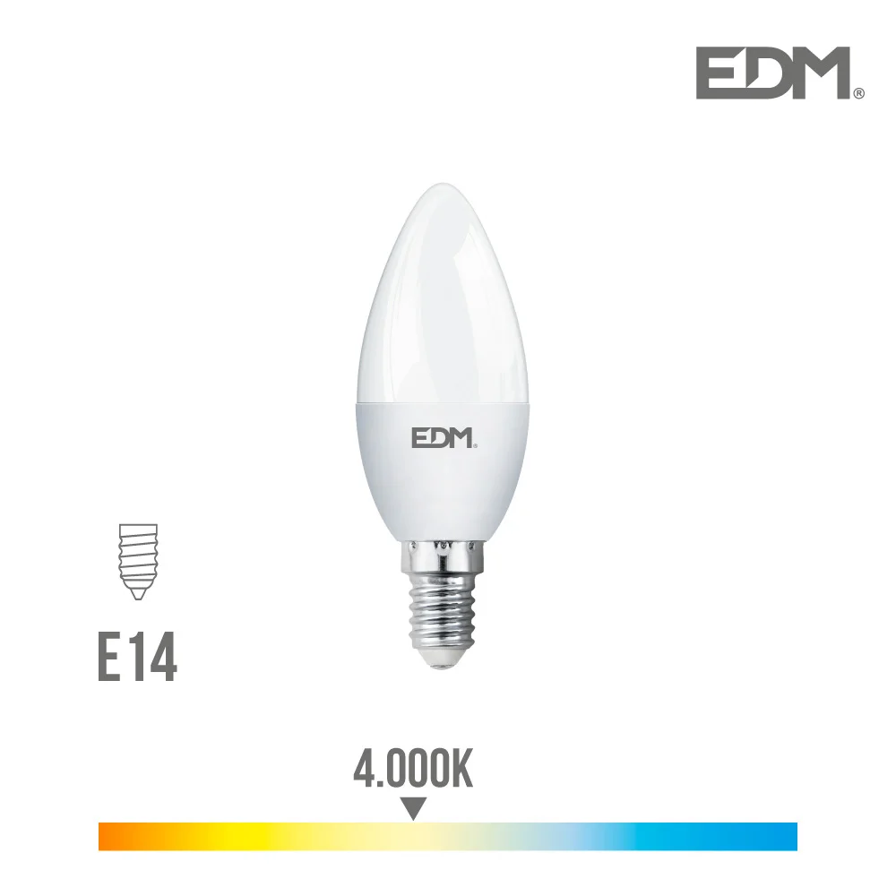 L&acirc;mpada de Vela LED E14 5w 400lm 4000k Luz do Dia &Oslash;3,6x10,3cm Edm
