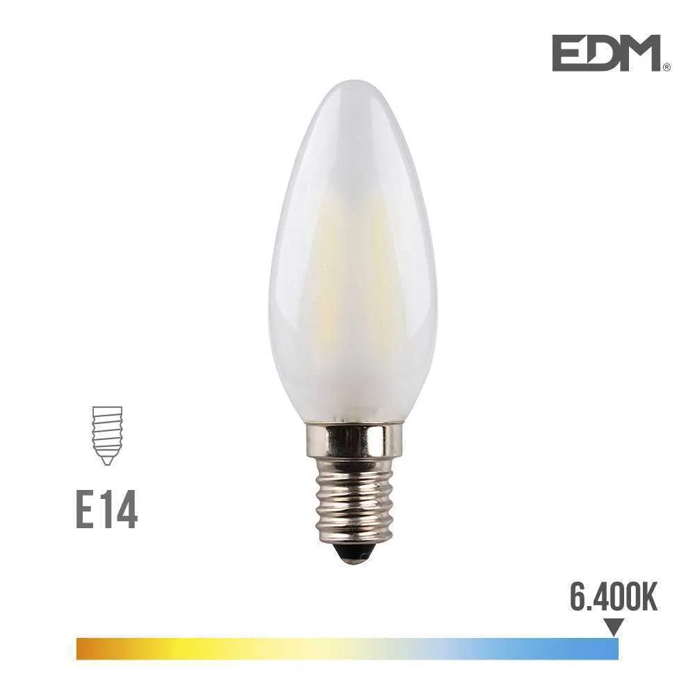 L&acirc;mpada de Vela com Filamento de Led. Vidro Mate E14 4,5w 470lm 6400k Luz Fria &Oslash;3,5x9,8cm Edm