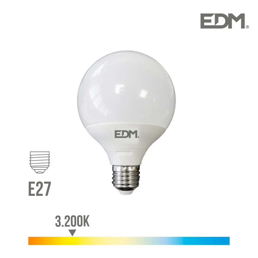 L&acirc;mpada Globo LED &Oslash;125mm E27 15w 1521lm 3200k Luz Quente &Oslash;12,5x14cm Edm