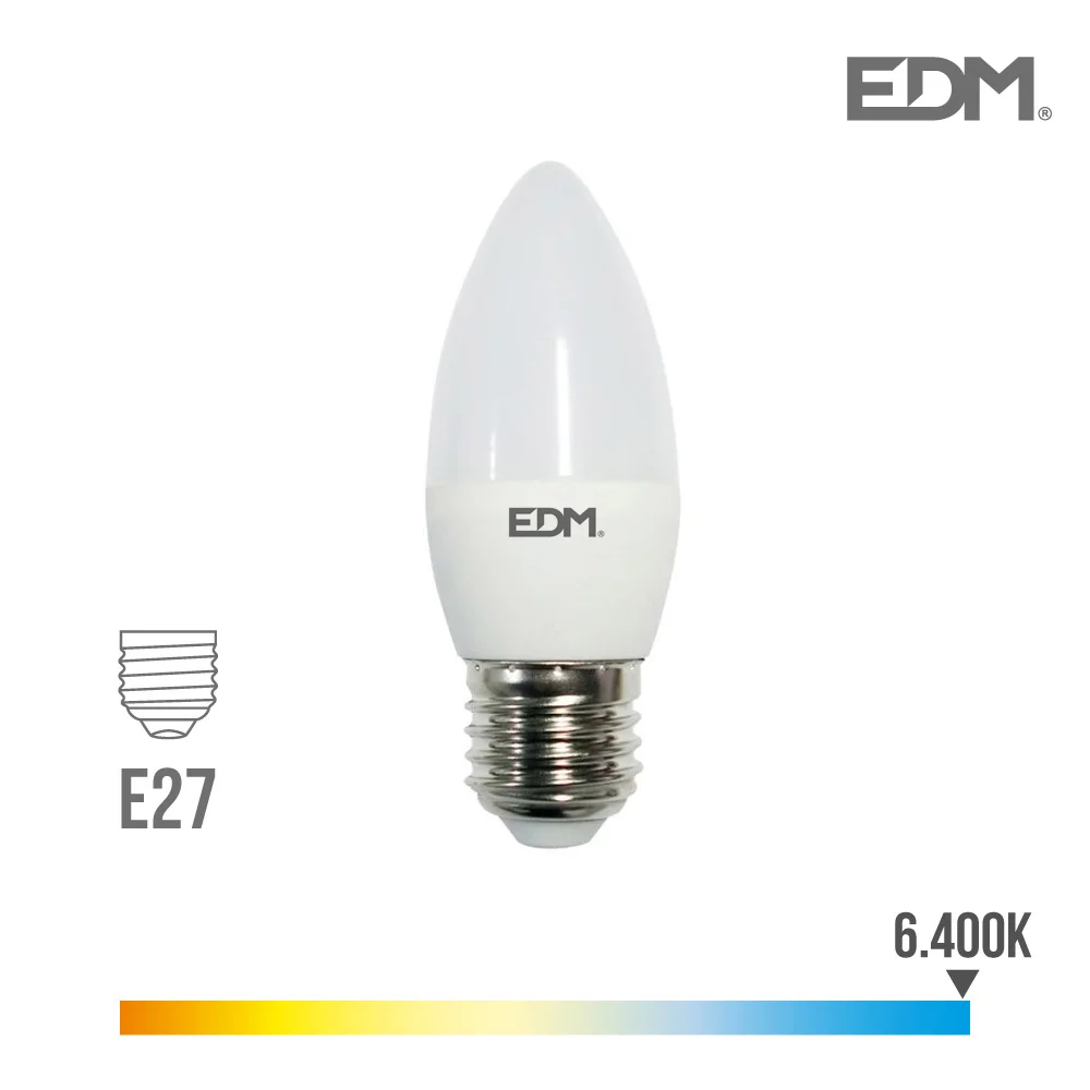 L&acirc;mpada de Vela LED E27 5w 400lm 6400k Luz Fria &Oslash;3,6x10,3cm Edm