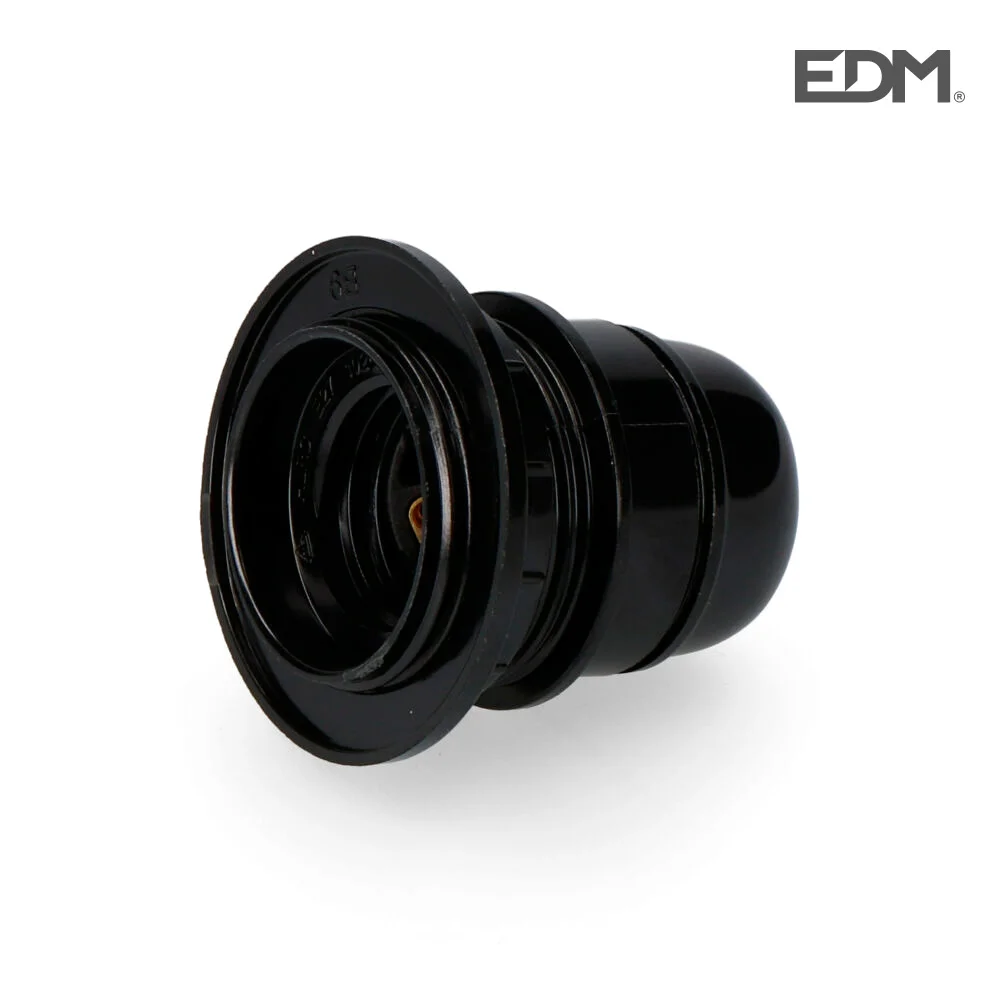 Casquilho Semi-Rosca E27 Homologado + Anilha (Retractilado) Preto Edm