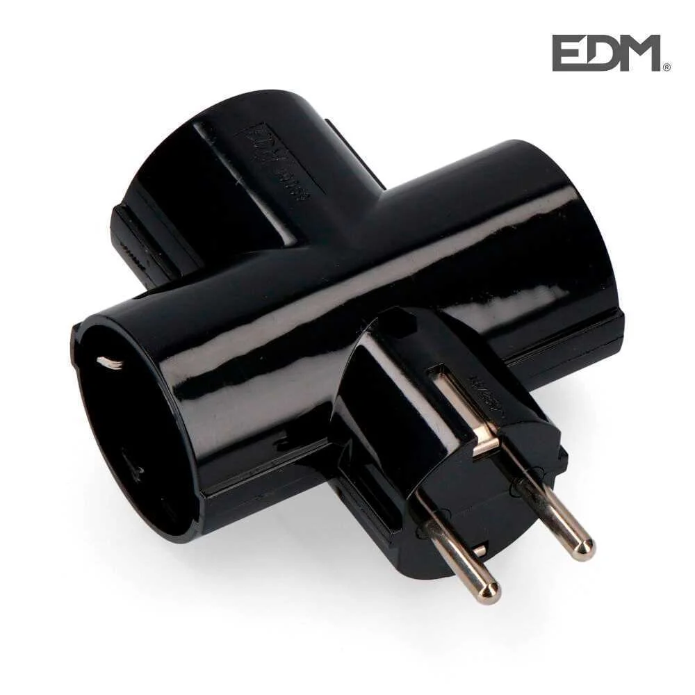 Ficha Tripla Preta Com Baquelite T/tl 16a 250v