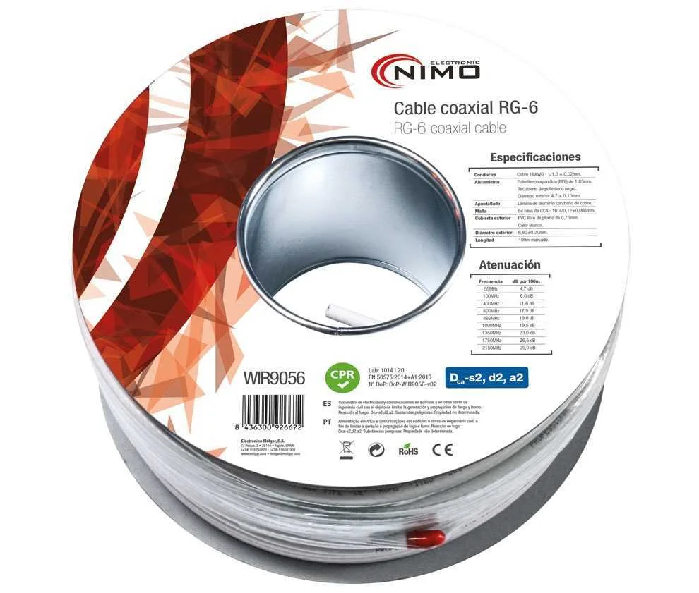Rollo de Cable Coaxial de Antena Blanco 100m