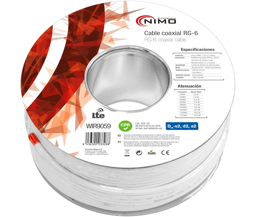 Rollo de Cable Coaxial de Antena Blanco, 100m