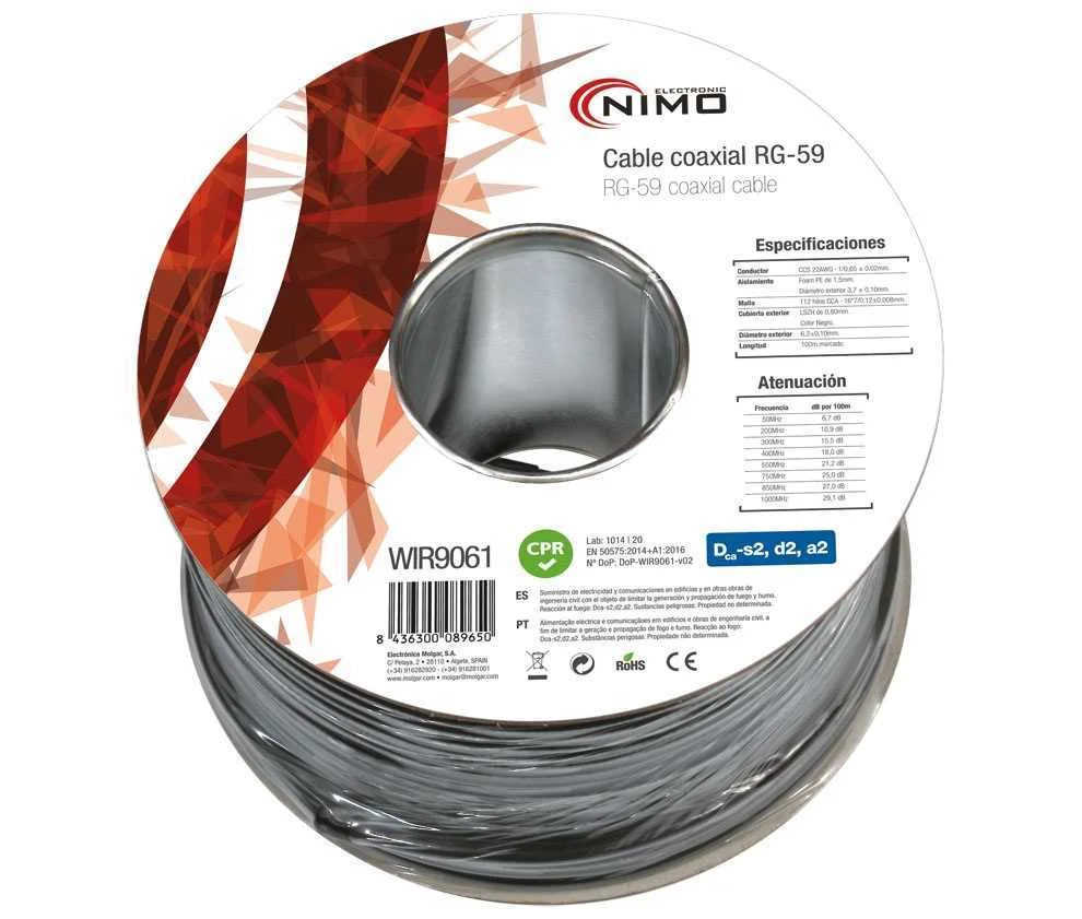 Cabo Coaxial Rg59 75 Ohm, Bobine 100m Preto