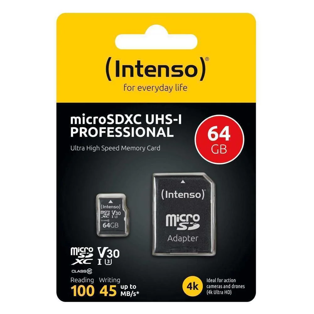 Cart&atilde;o Micro SD INTENSO 3433490 64GB