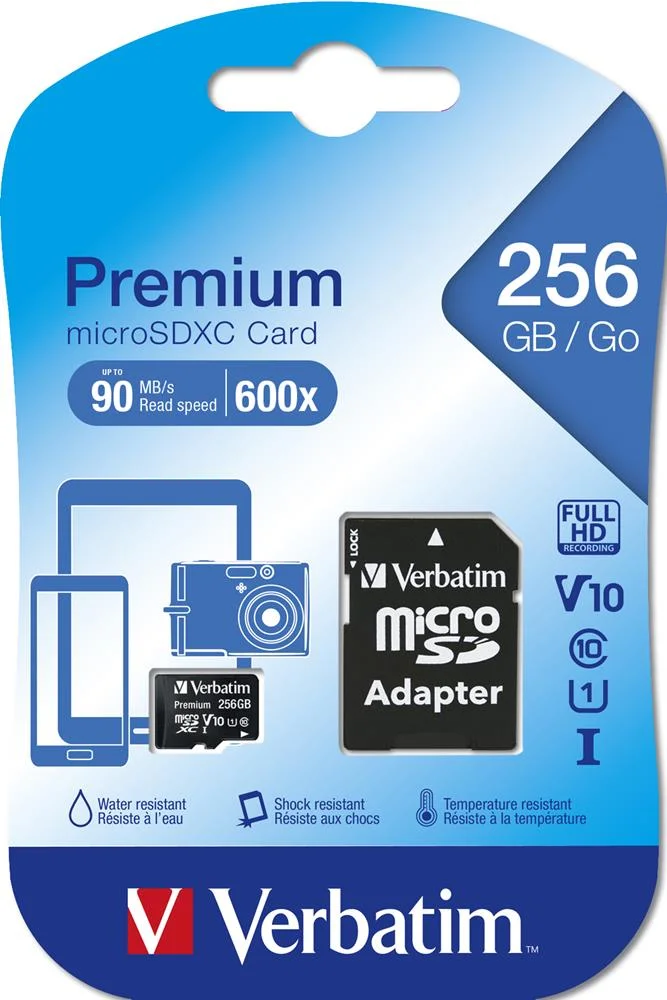 Sd Microsd Card 256gb Verbatim Sdxc Premium Class10 + Adapte Retail