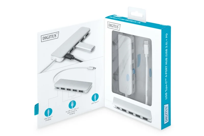 Digitus Usb-C-Hub  4-Port 3.0->4xa3.0 1xc  Intgr.Kabel  Wei&szlig;