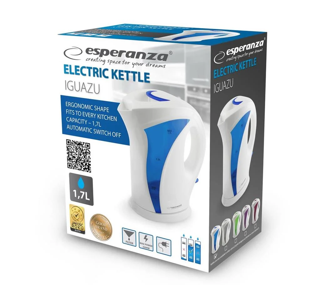 Chaleira Esperanza Ekk018g  Azul Branco Pl&aacute;stico 2200 W 1,7 L 