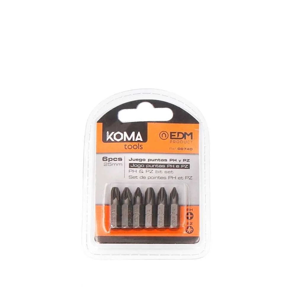 Jogo de 6 Ponteiras Ph 1-2-3 Pz 1-2-3 X 25mm Koma.