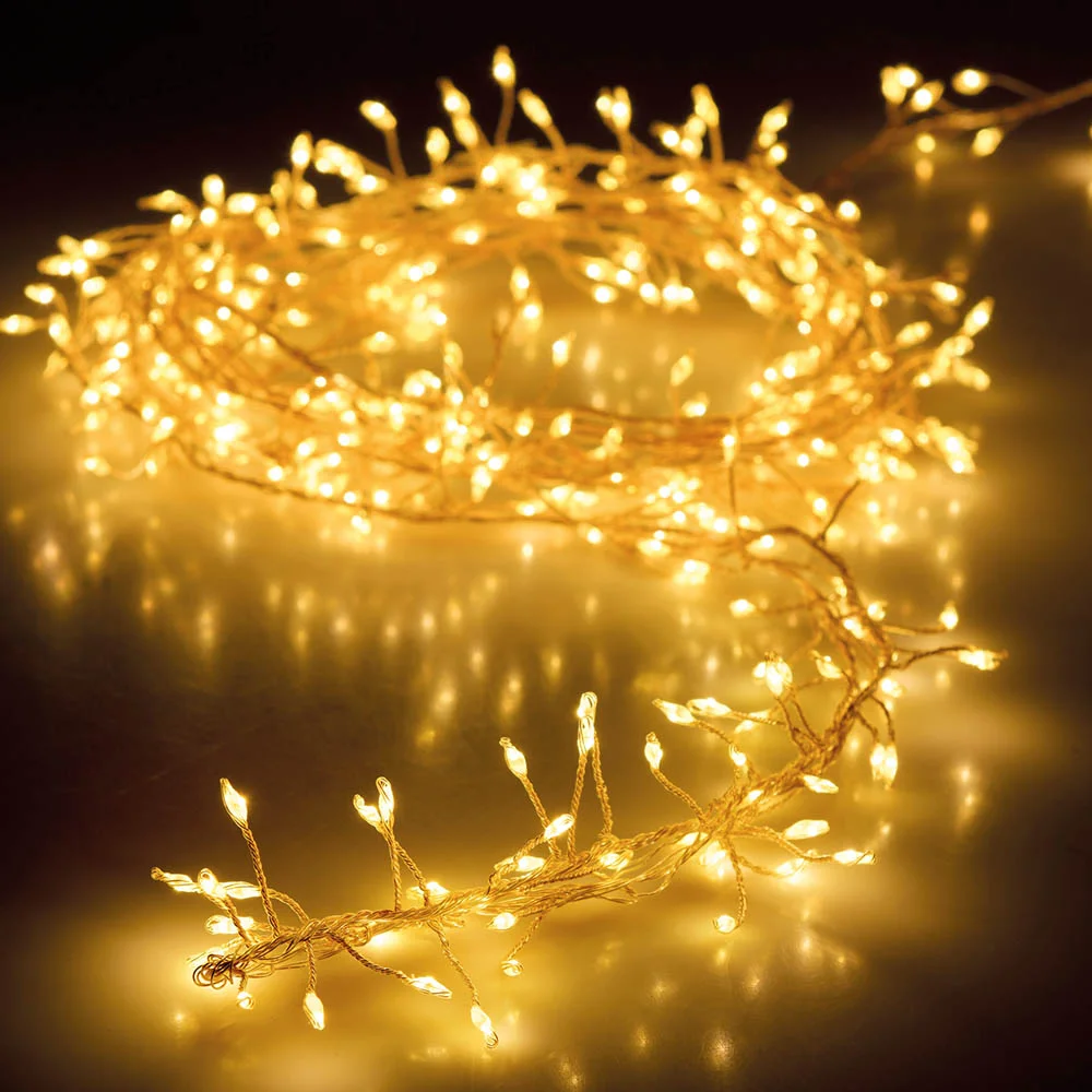 Grinalda Tipo Espinho Branco Quente Fixo 100 Leds a Pilhas Ip20 1,5m