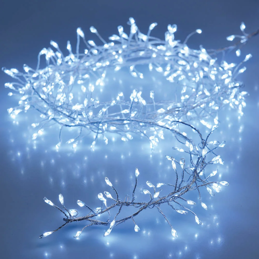 Grinalda Tipo Espinho Branco Frio Fixo 100 Leds a Pilhas Ip20 1,5m