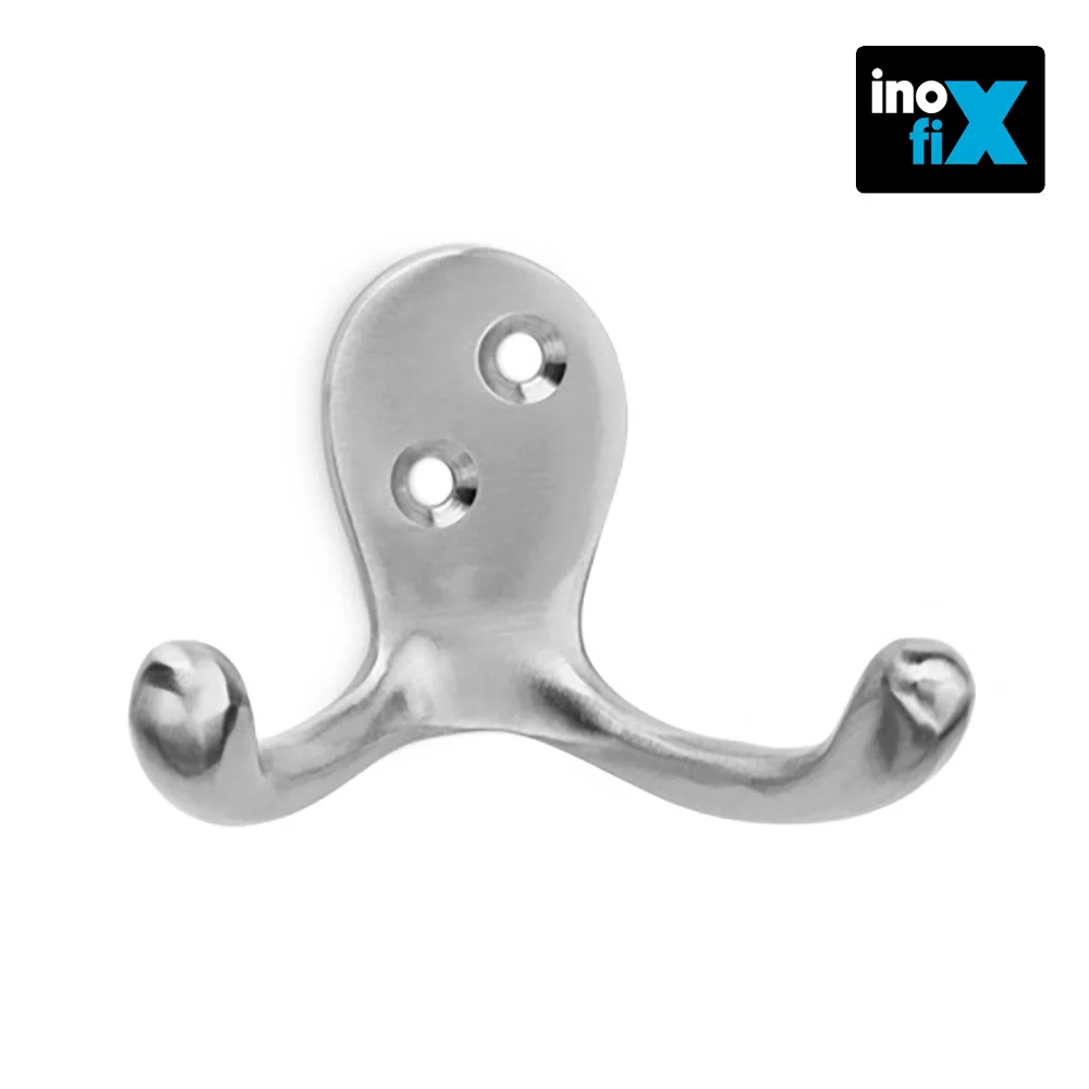Cabide Classico Duplo de Lat&atilde;o Niquel Satinado (Blister) Inofix