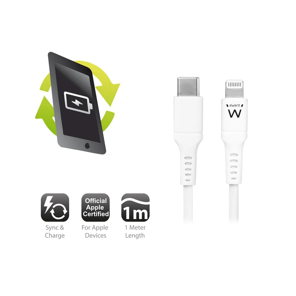 Ewent Cabo Lightning/ Usb-C Mfi White 1mt