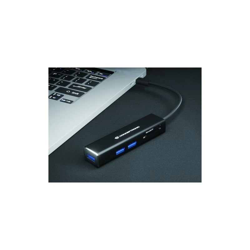 Hub Usb-C -> 3x Usb-A C/ Leitor de Cart&otilde;es Preto - Conceptronic