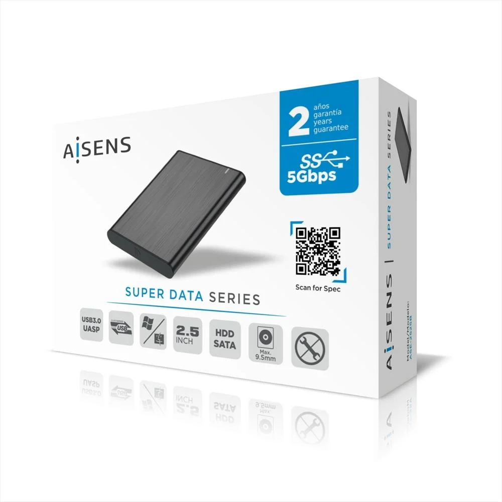 Caja Externa 2.5  Usb3.1 Sata Aisens Aluminio Neg.