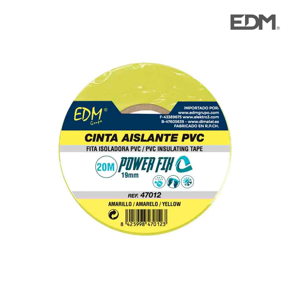 Fita Isoladora 20m X 19mm Amarela Edm Alta Qualidade