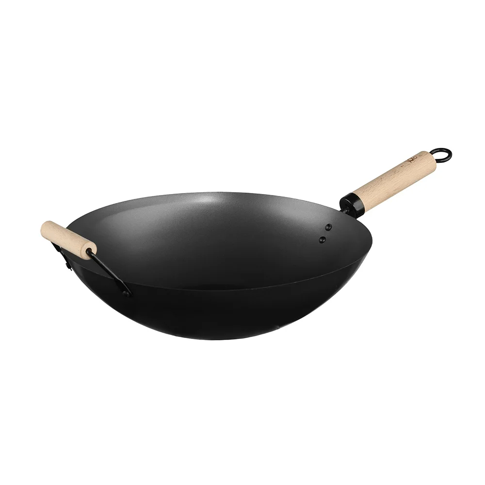 Wok A&ccedil;o 35cm com Cabo de Madeira