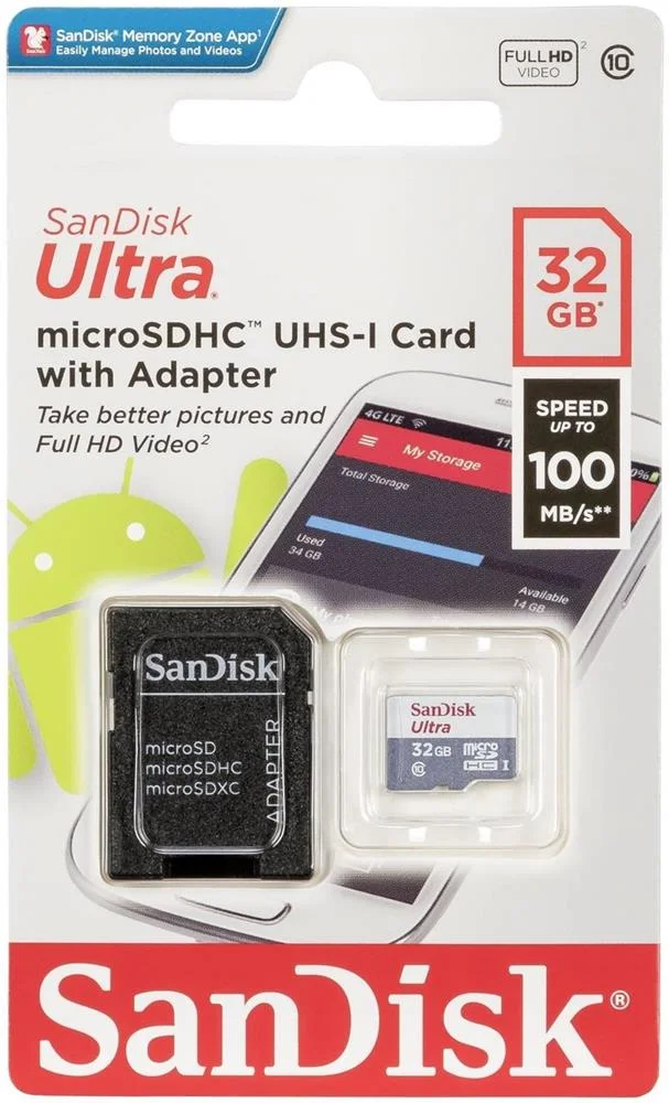 Sandisk  32gb  Ultra  Microsdhc  +  Sd  Adapter  .