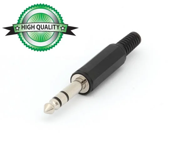 Conector Jack 6.35mm Macho Preto Pl&aacute;stico