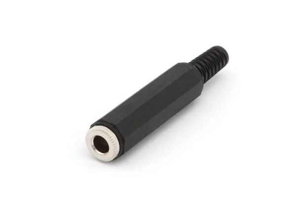 Conector Jack 6.35mm F&ecirc;mea em N&iacute;quel Preto