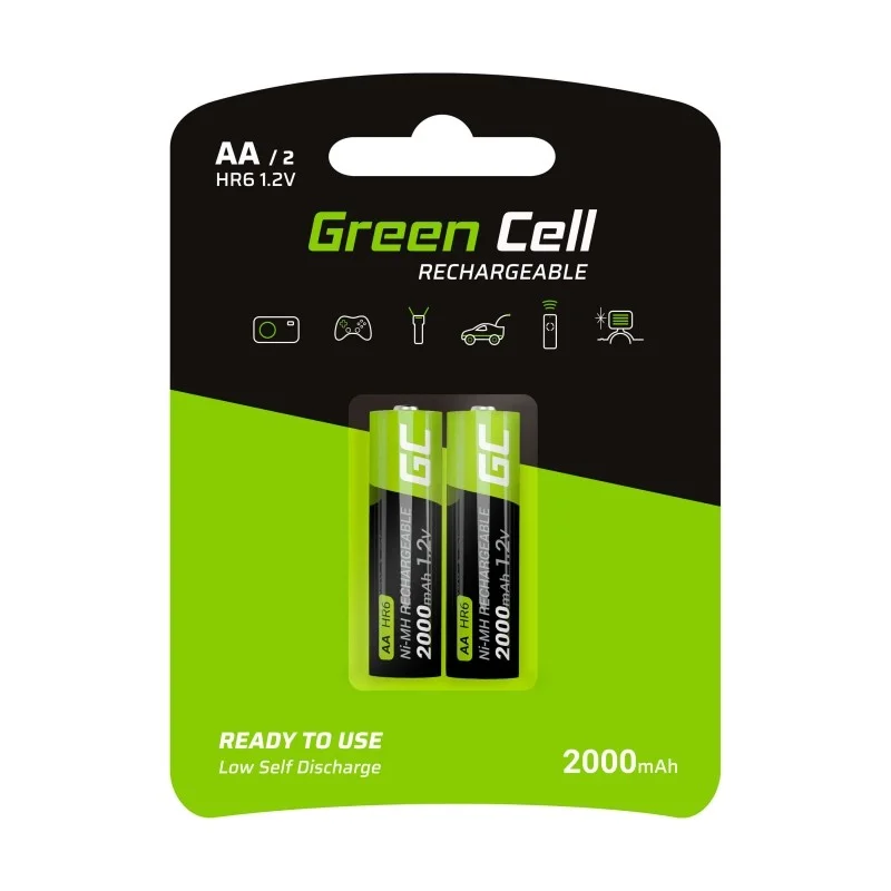 Green Cell Rechargeable Batteries 2x AA Hr6 2000mah
