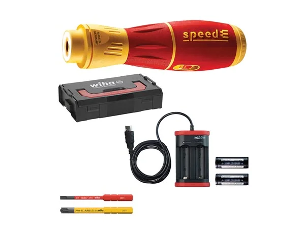 Wiha E-Screwdriver Speede&reg; Ii Slotted, Plusminus/Pozidriv, 7 Pcs In L Boxx Mini, Batteries And Usb C