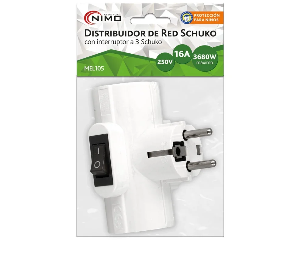 Adaptador Tomada C/ Interruptor e 3 Sa&iacute;das Schuko