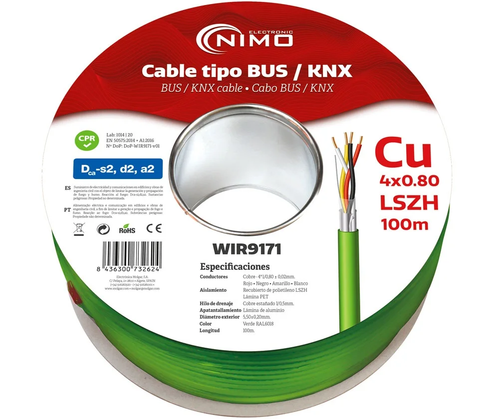 Cable Tipo Bus/Knx 2 Conductores Blindado, 100m