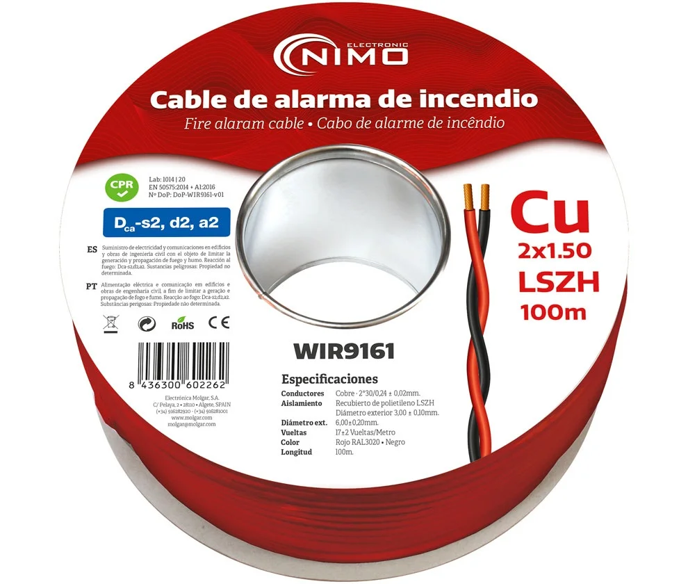 Cable Trenzado para Alarma de Incendio Cu 2x1,50m.